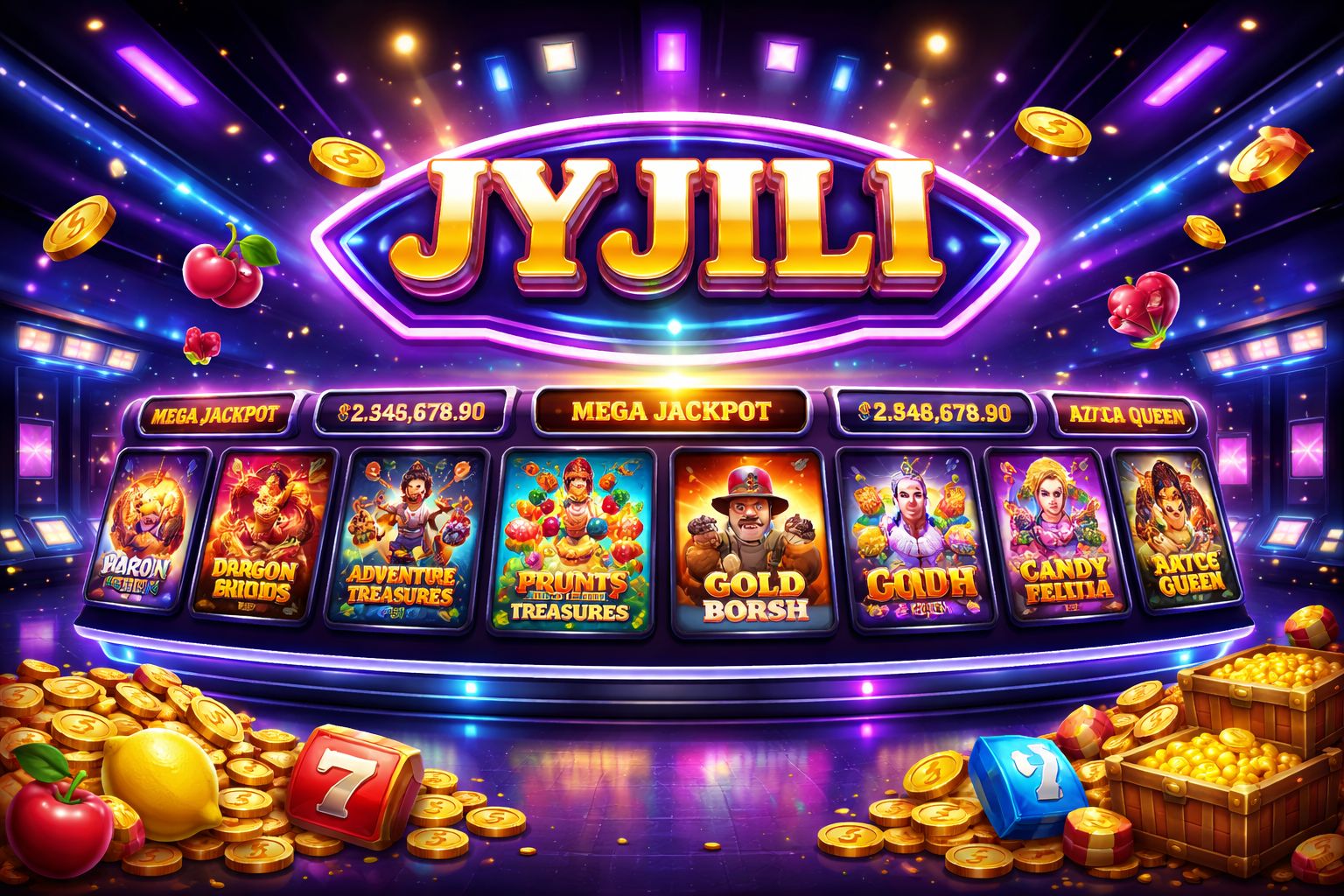 JYJILI slots lobby with colourful reel games and jackpot panels